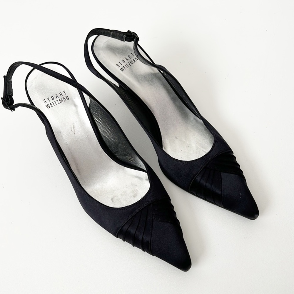 Stuart Weitzman Black Pointed Slingback Heels